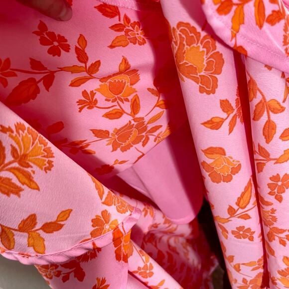 Chelsea28 Women's Pink Floral Faux Wrap Sleeveless Midi Dress Ruffle Hem - Small - Picture 10 of 13